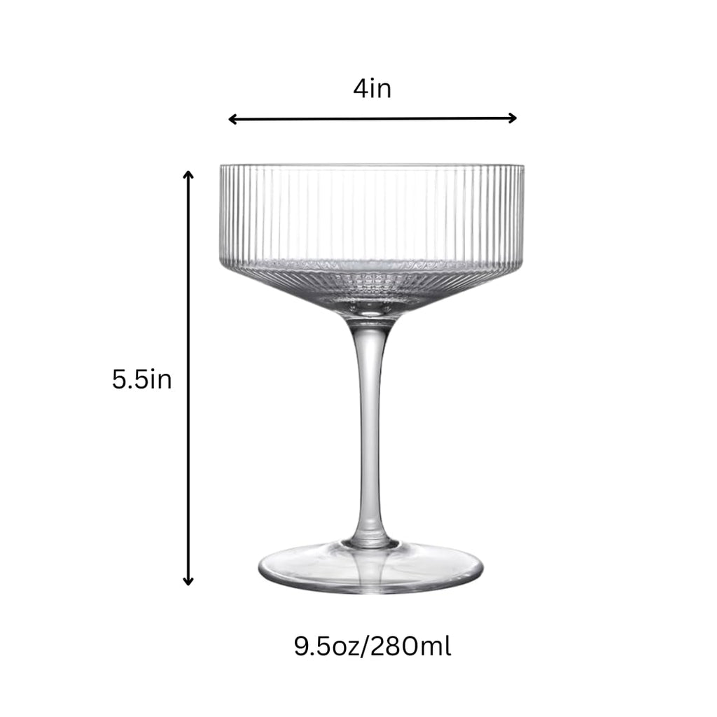 Clear Ribbed Martini Coupe Glasses Set of 2 R7529