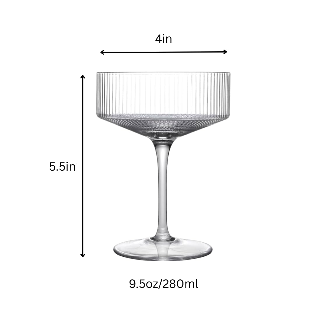 Clear Ribbed Martini Coupe Glasses Set of 2 R7529