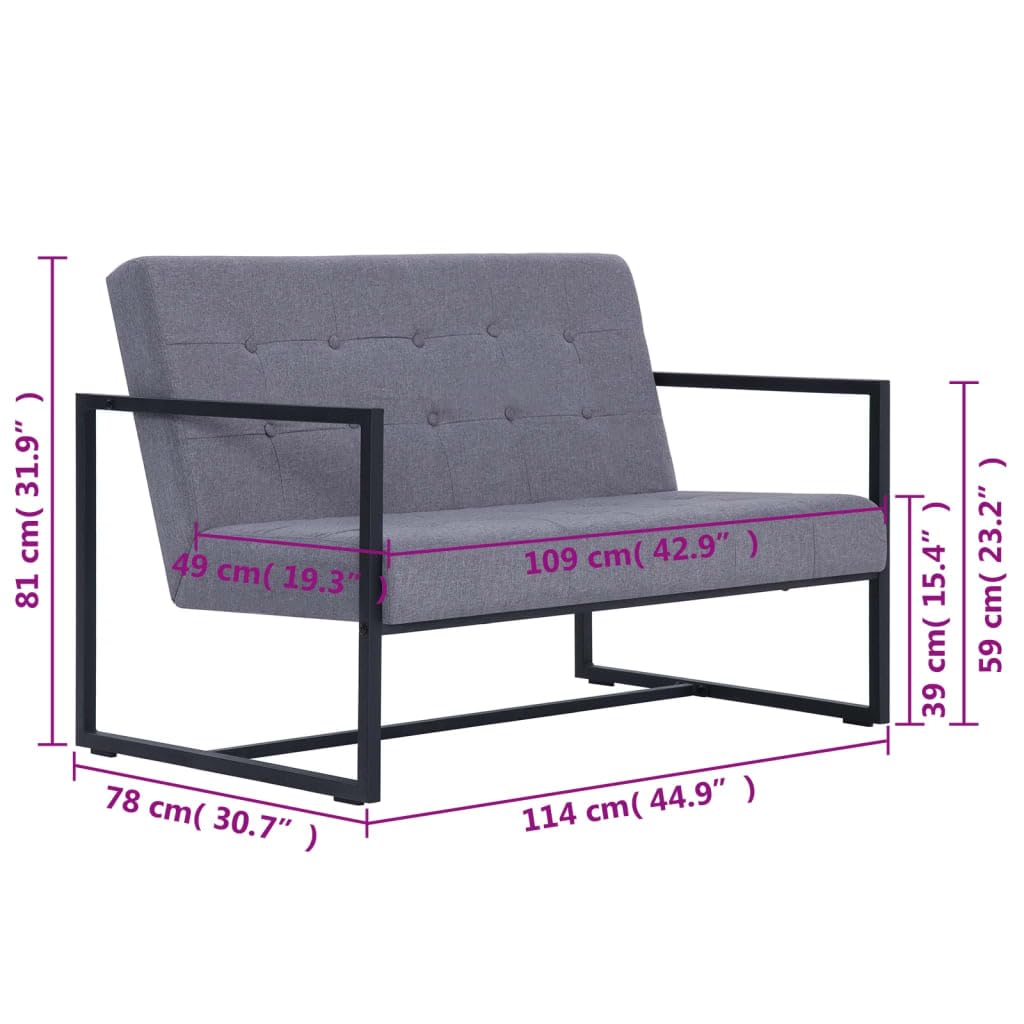 Light Gray 2-Seater Upholstered Fabric Sofa with Armrests P6093