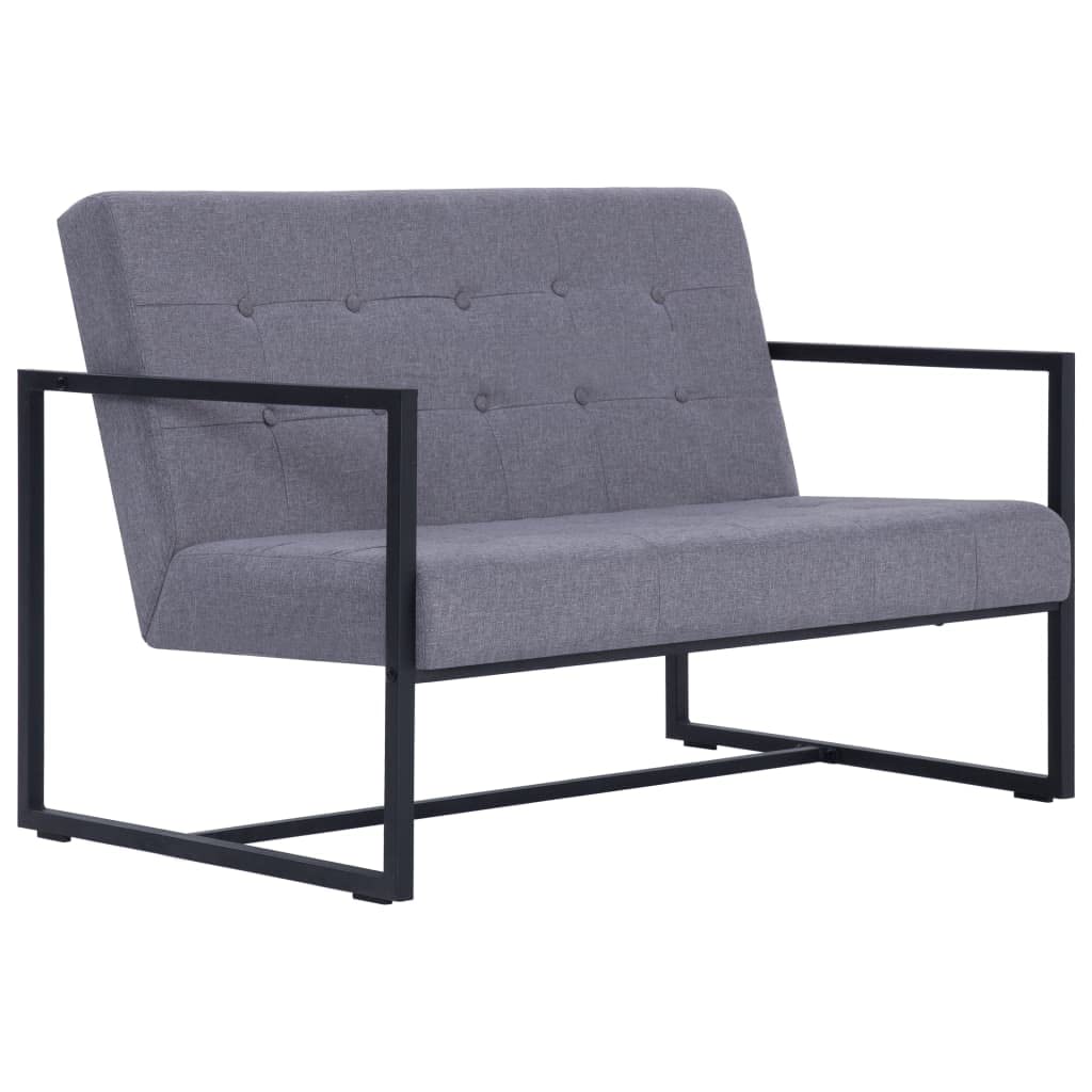 Light Gray 2-Seater Upholstered Fabric Sofa with Armrests P6093