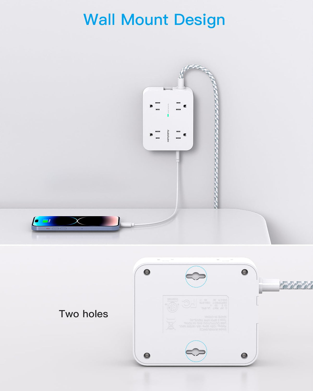 Surge Protector Power Strip 5 Ft Braided Extension Cord Y2889