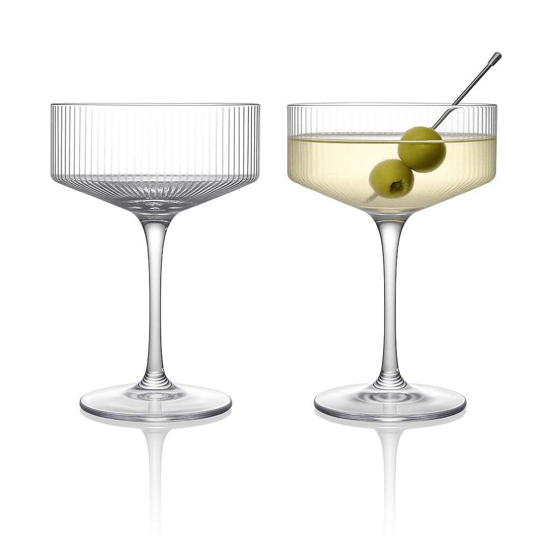Clear Ribbed Martini Coupe Glasses Set of 2 R7529
