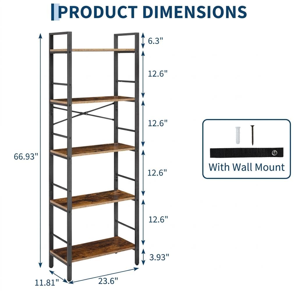 5-Tier Arched Bookcase with Side Rails E40642