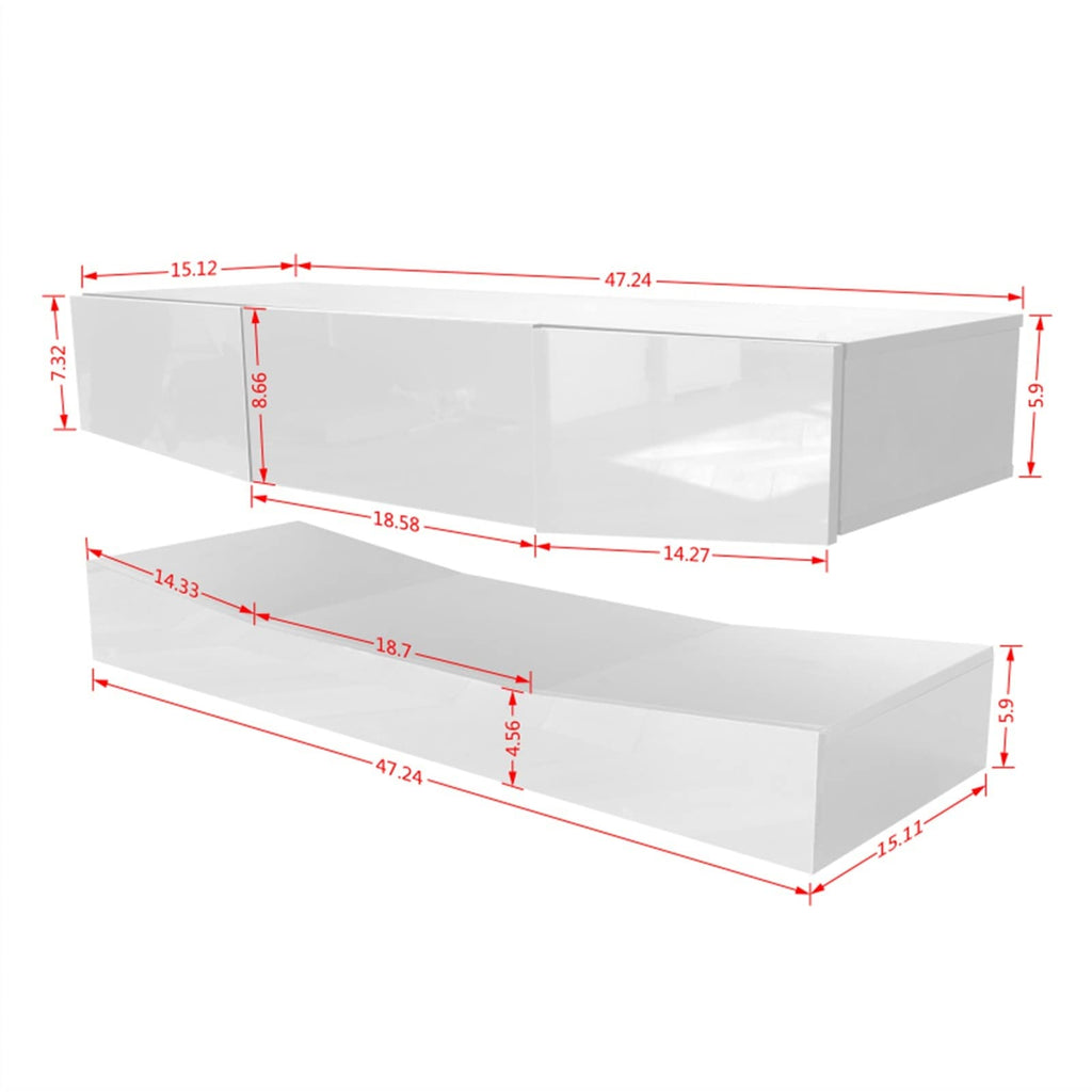 White Floating TV Stand with 3 Drawers and Open Shelves S662