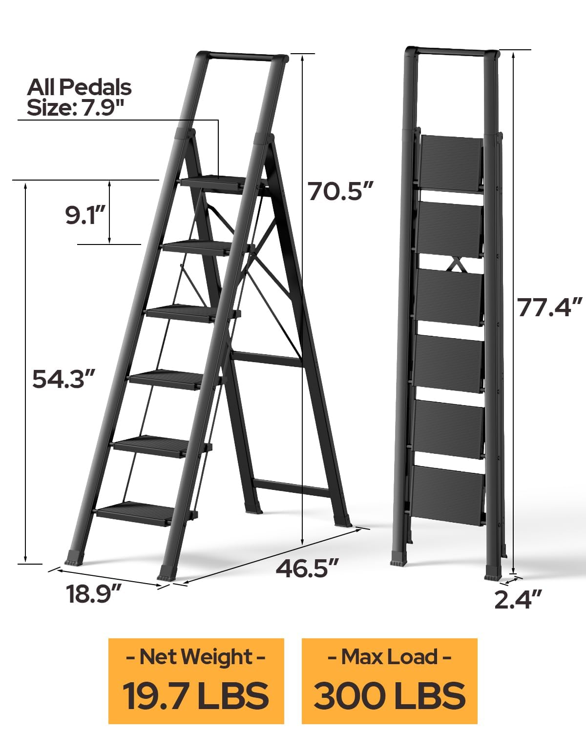 Black Foldable 6 Step Ladder B9218