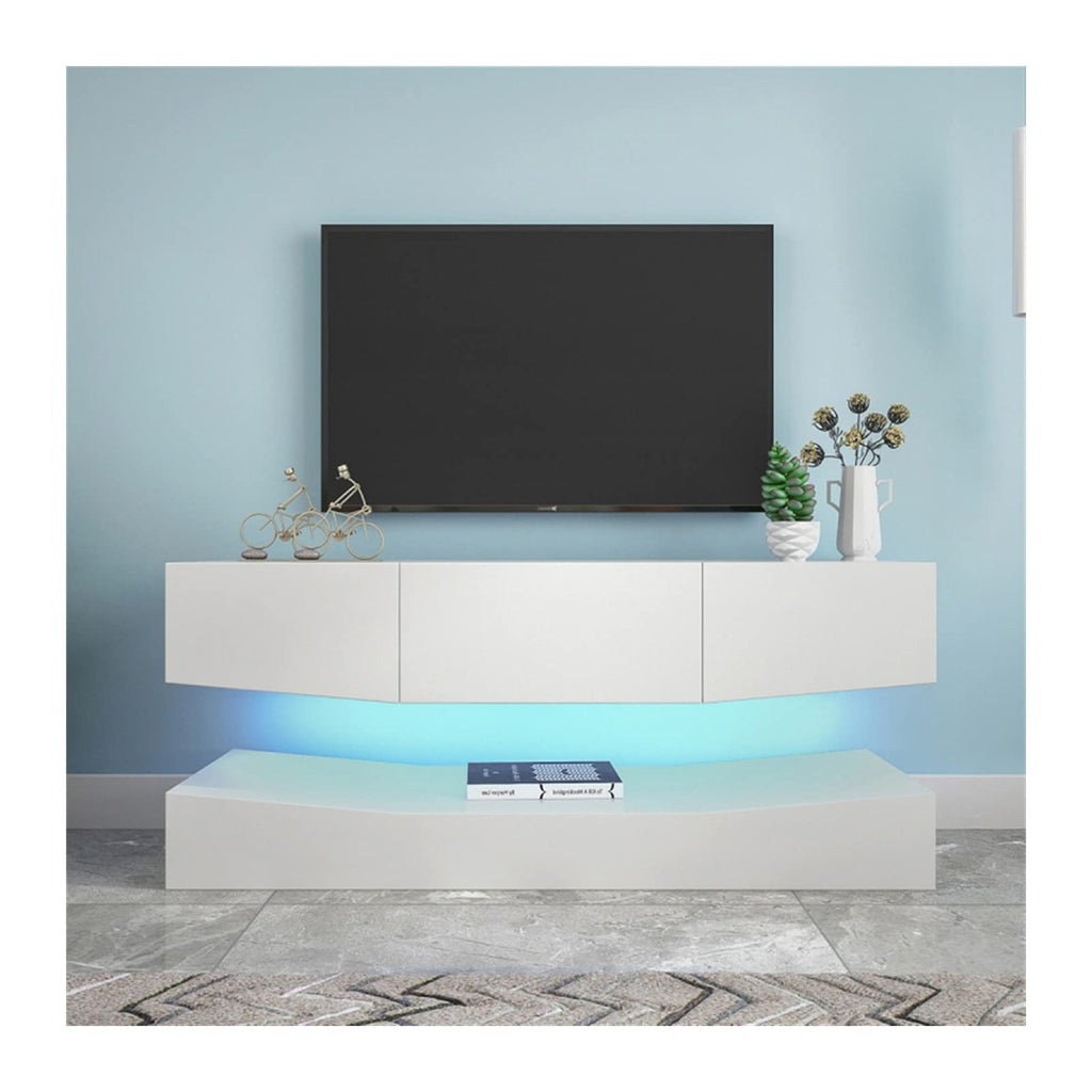 White Floating TV Stand with 3 Drawers and Open Shelves S662