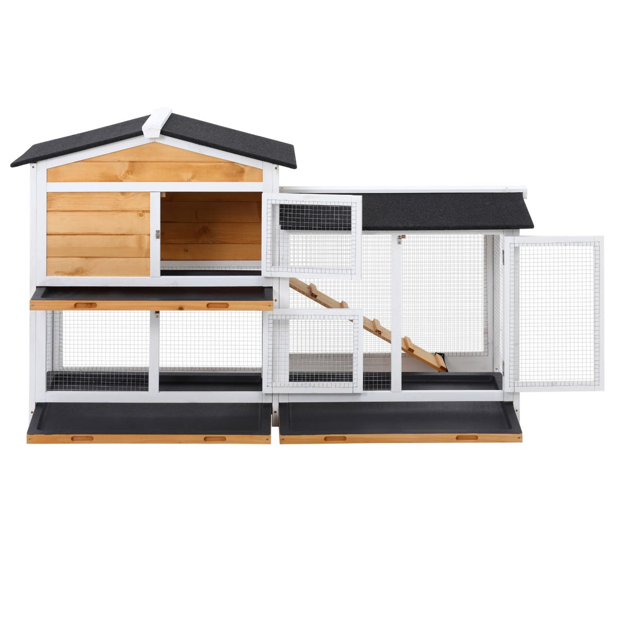 2-Story Wooden Rabbit Hutch with Ramp Y65296