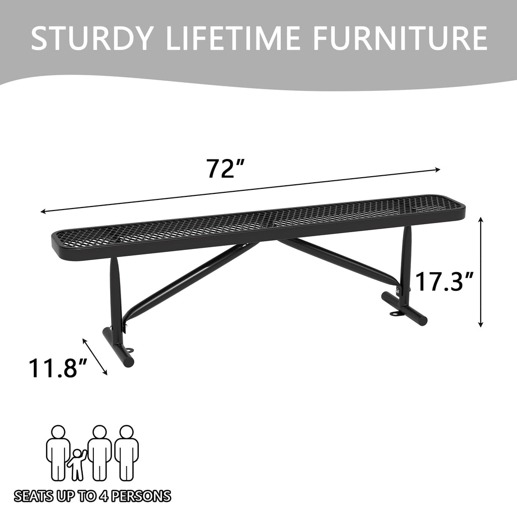 6 Feet Heavy Duty Metal Park Bench with Portable Frame, Black L8399