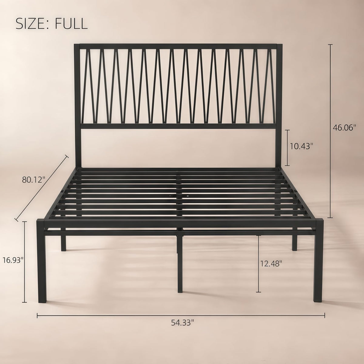 Black Metal Queen Bed Frame with Geometric Headboard B448