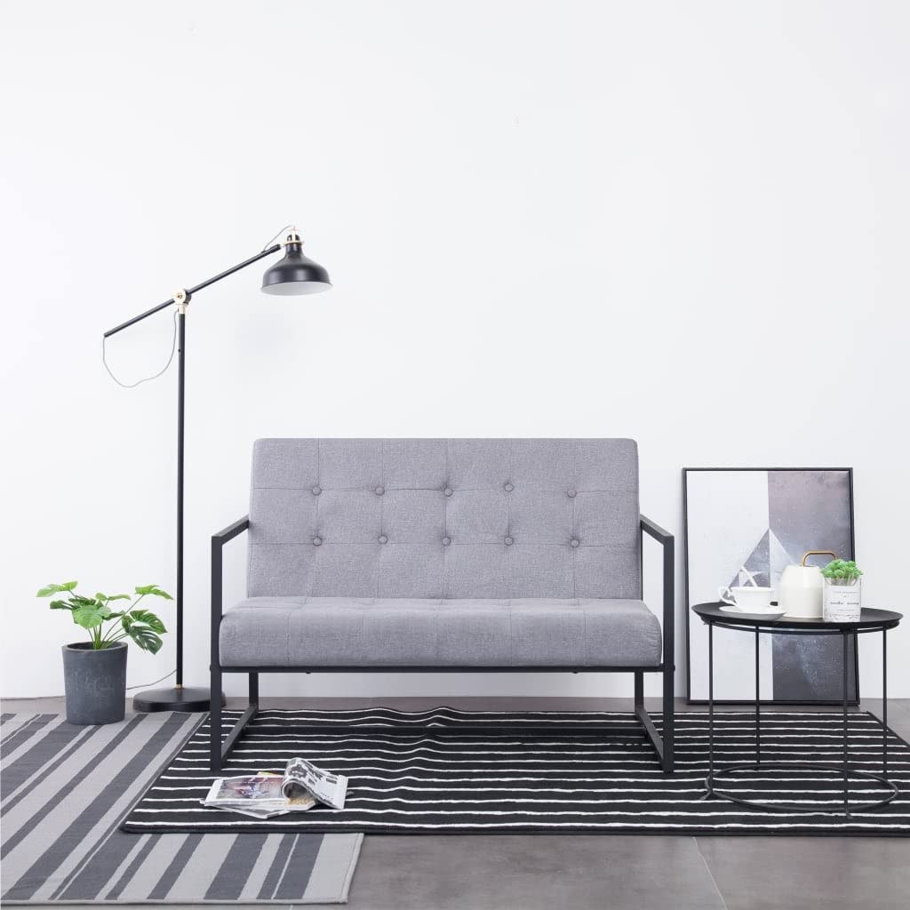 Light Gray 2-Seater Upholstered Fabric Sofa with Armrests P6093