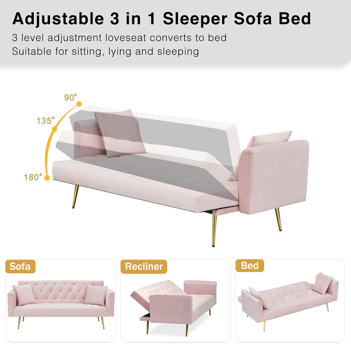 71" Velvet Convertible Sofa Bed Z791