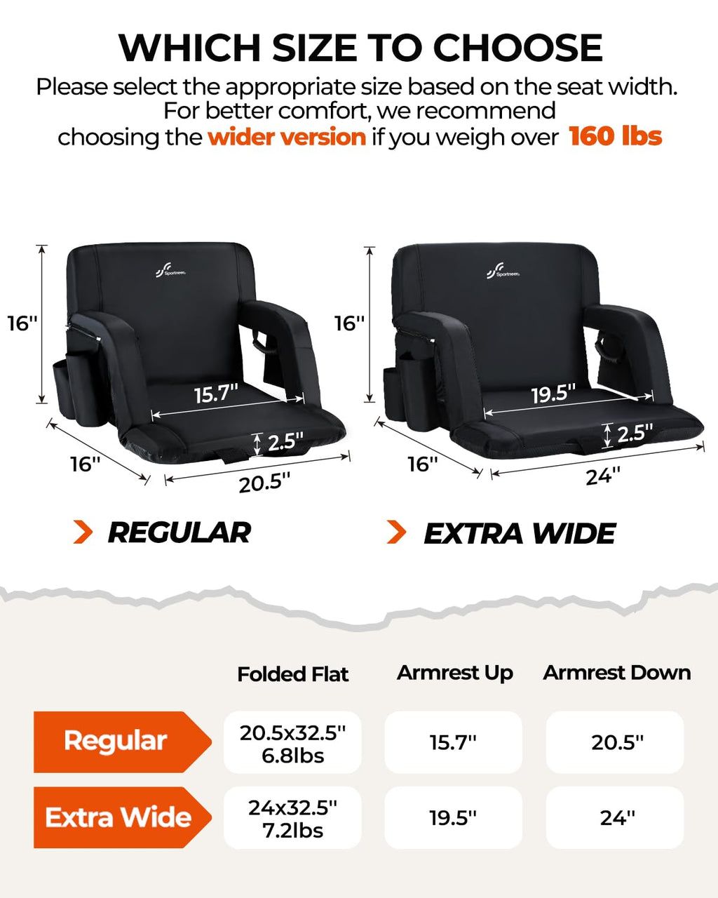 Stadium Seats with Back Support 2.5'' Thick Cushion 6 Adjustable Angle Bleacher Seat with Armrest O3948