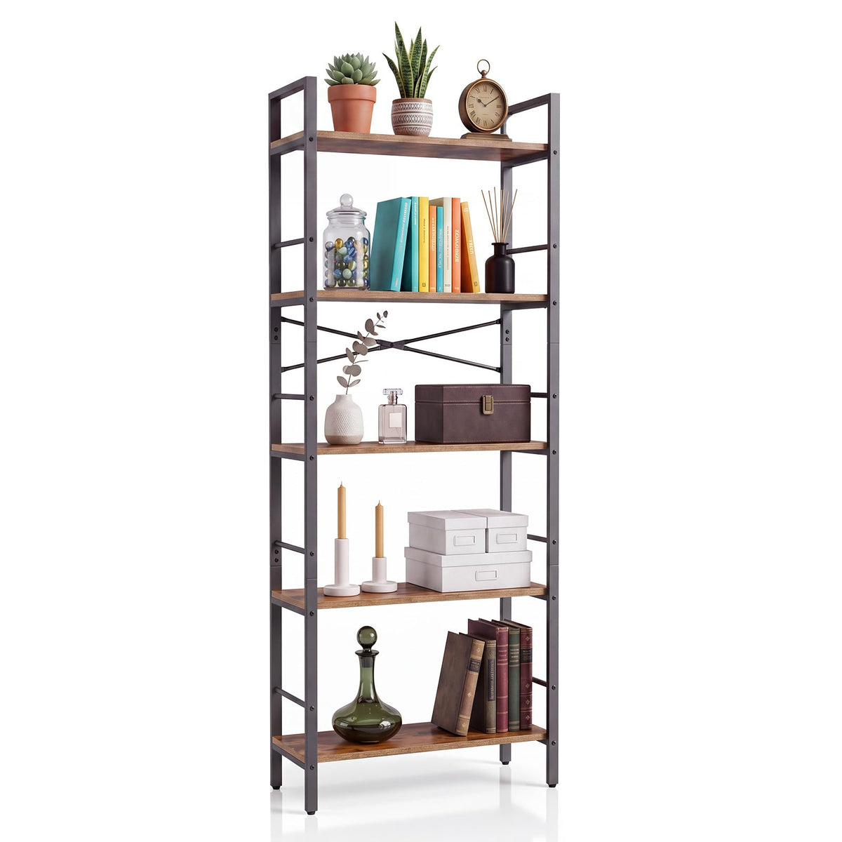 5-Tier Arched Bookcase with Side Rails E40642