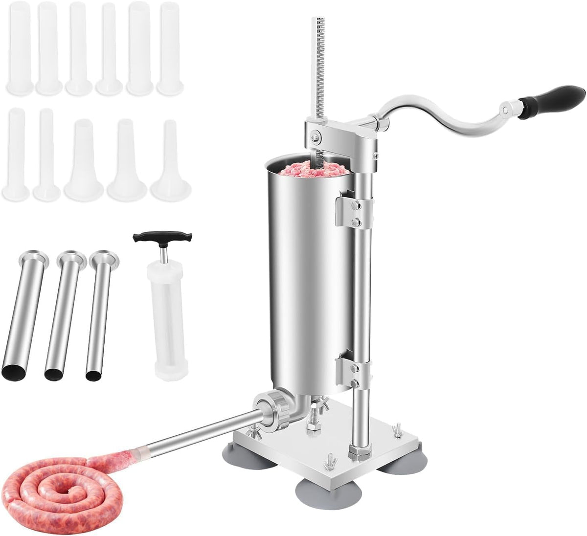 6Lbs Stainless Steel Vertical Sausage Stuffer with 6 Tubes U230699