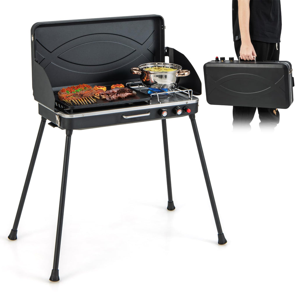 2-Burner Camping Stove with Removable Leg Stand J265