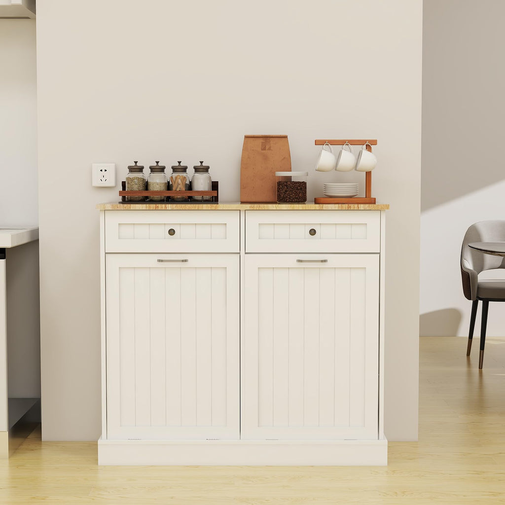 White Double Tilt Out Trash Cabinet with 2 Drawers O37002
