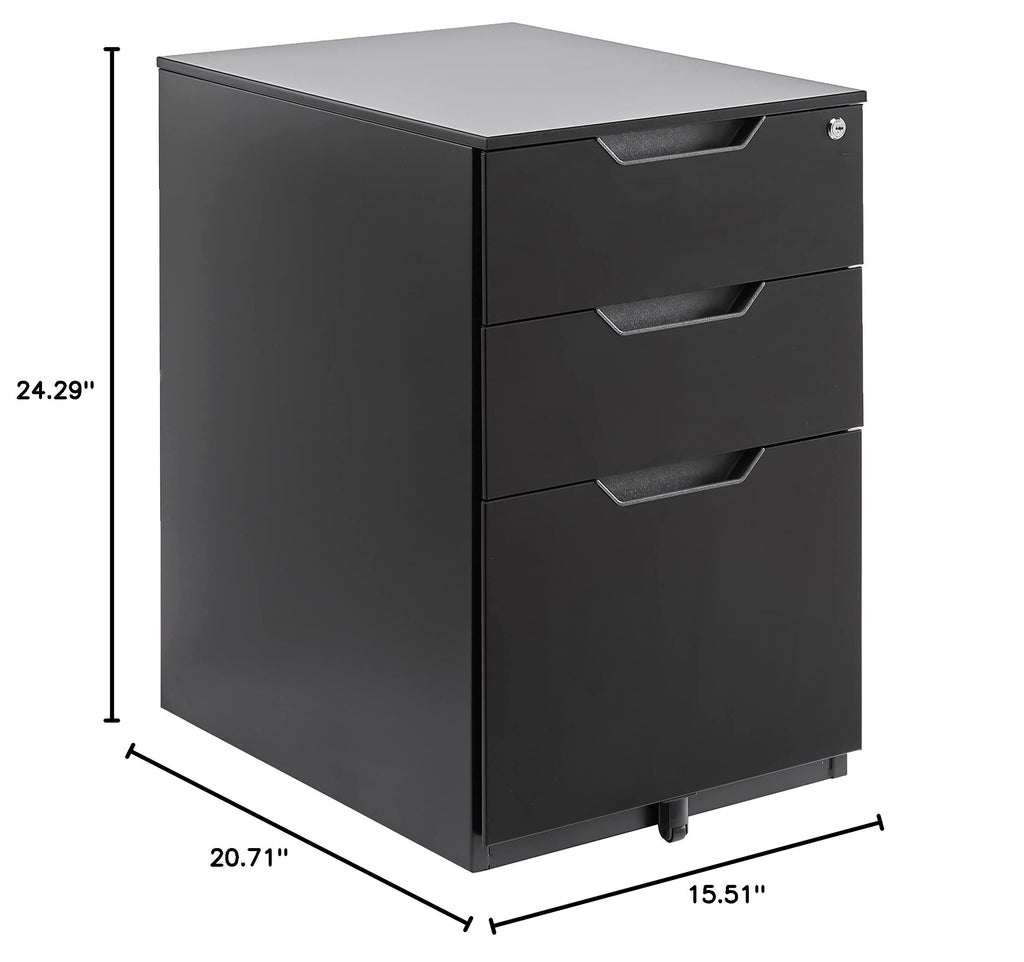3-Drawer Black Mobile File Cabinet with Lock D4810