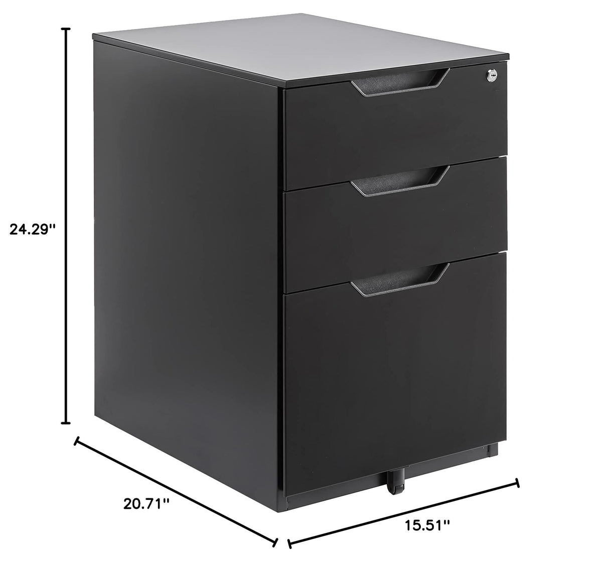 3-Drawer Black Mobile File Cabinet with Lock D4810