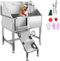 38" Stainless Steel Dog Grooming Tub with Anti-Slip Stairs A3076