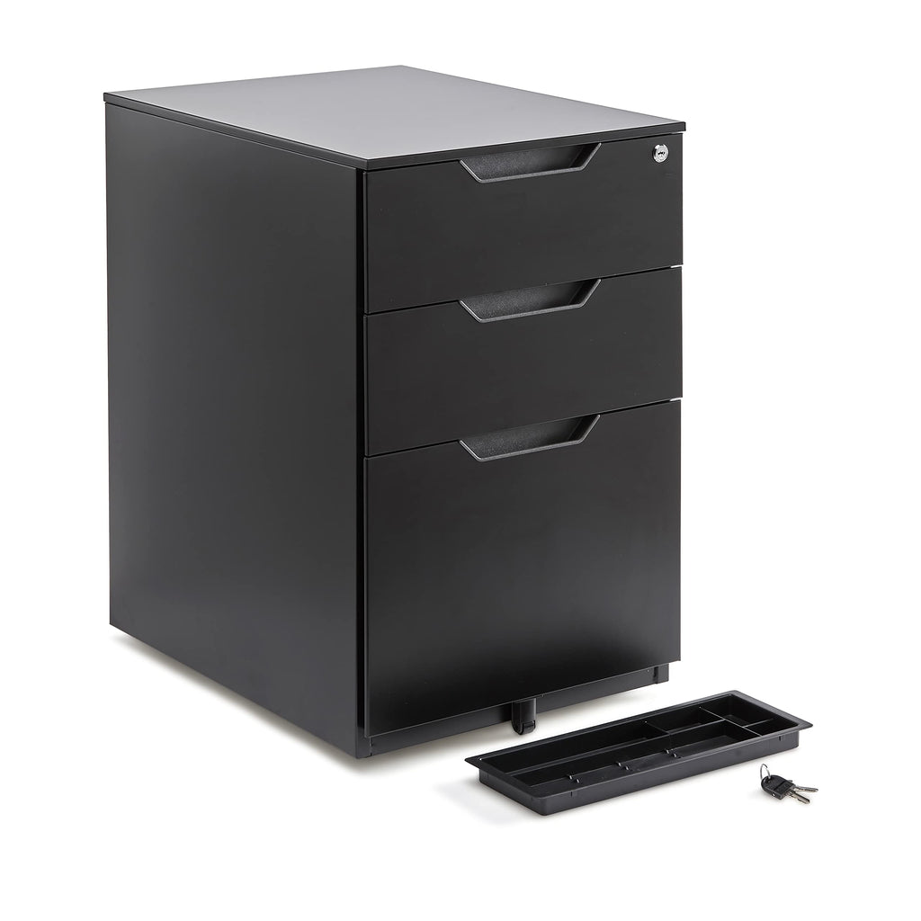 3-Drawer Black Mobile File Cabinet with Lock D4810