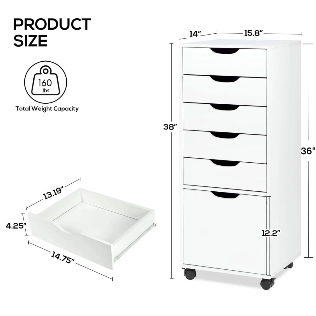 White 5 Drawer Mobile File Cabinet X520634