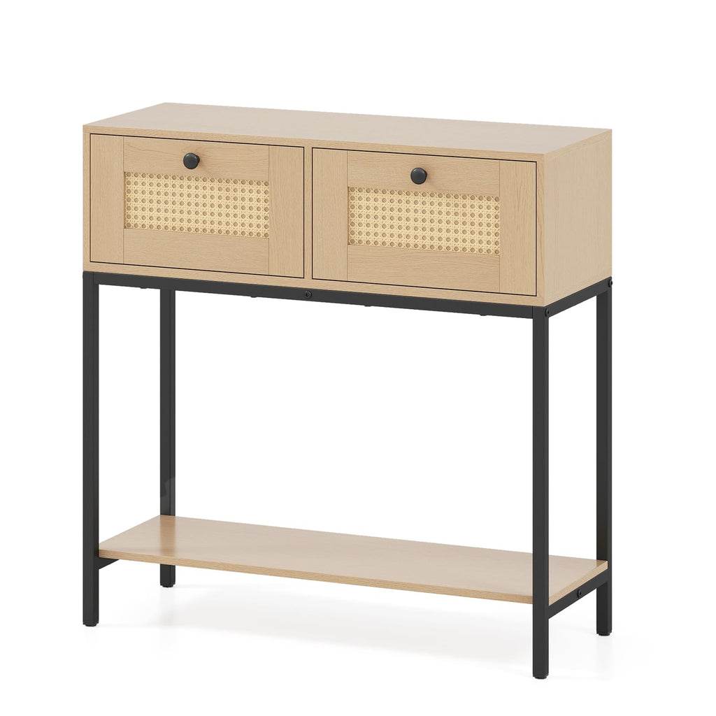 Oak Rattan Console Table with 2 Drawers F571