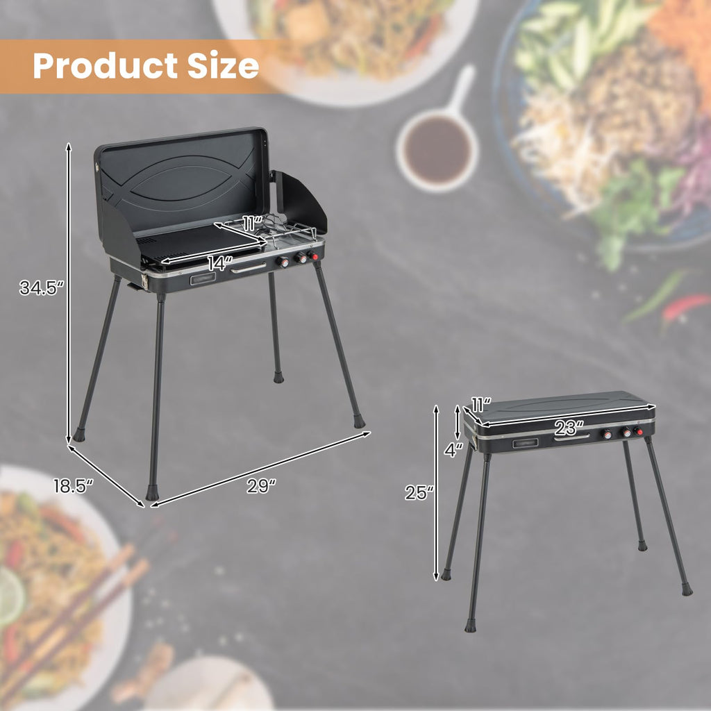 2-Burner Camping Stove with Removable Leg Stand J265