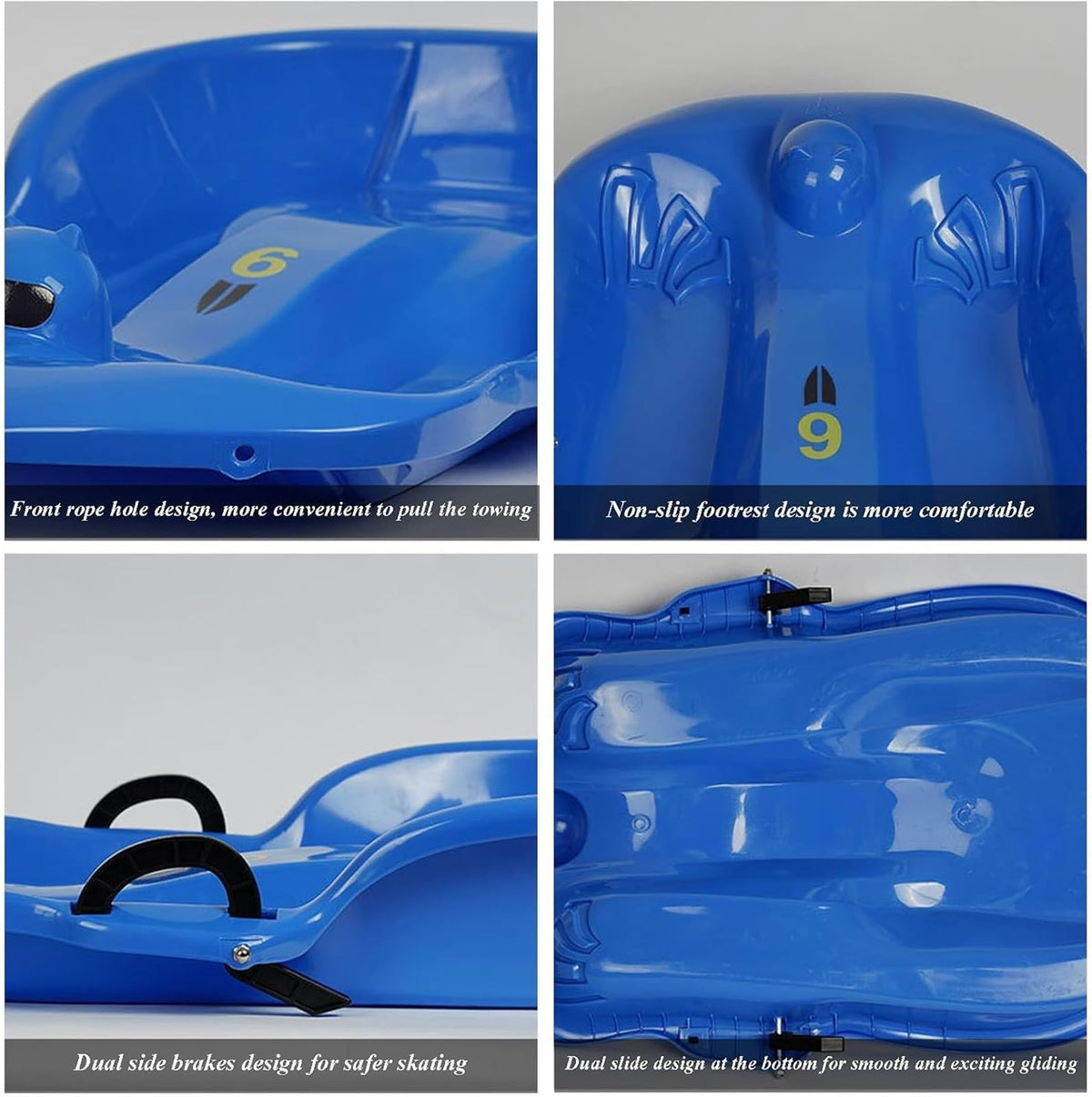 Plastic Toboggan Snow Sled with Pull Rope and Handle M15870