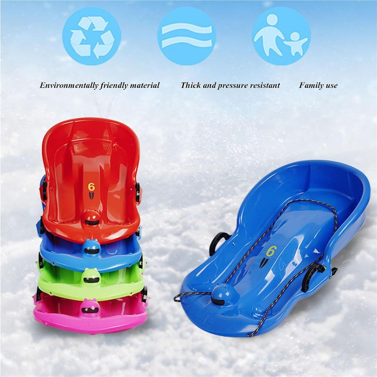 Plastic Toboggan Snow Sled with Pull Rope and Handle M15870