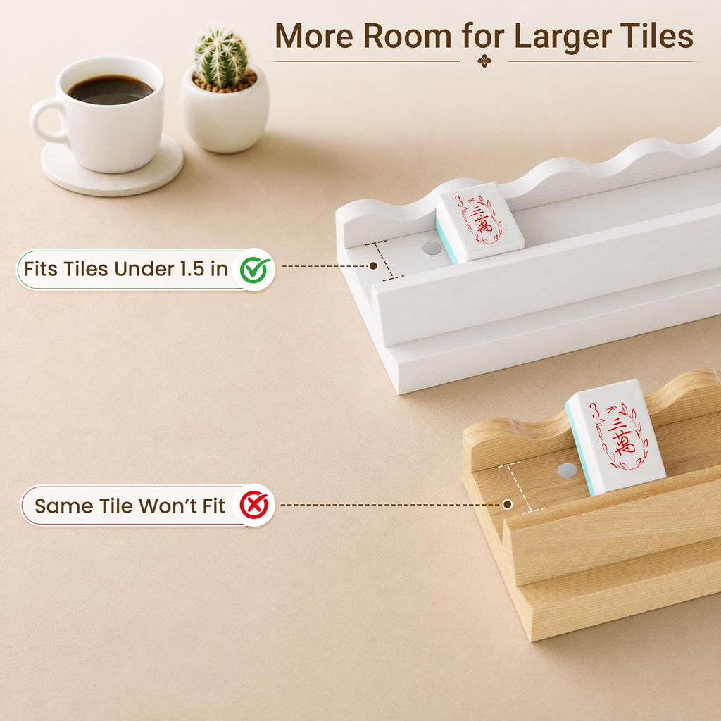 White Scalloped Wooden Mahjong Racks with Pushers Set of 4 I390751