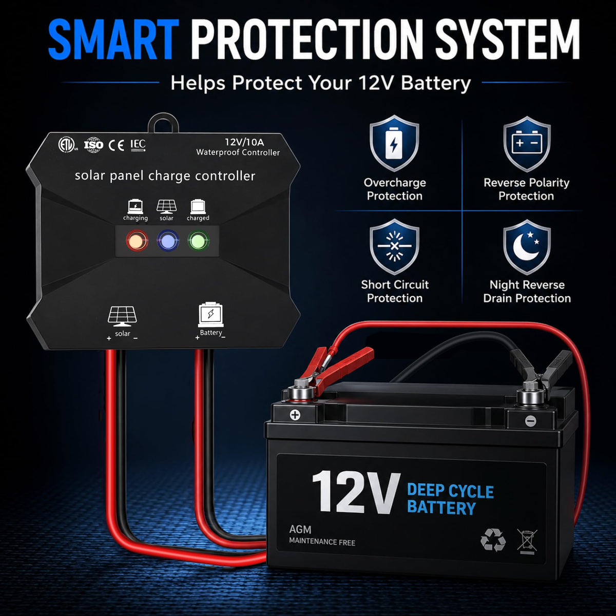 30W 12V Solar Panel Battery Charger Kit T119298