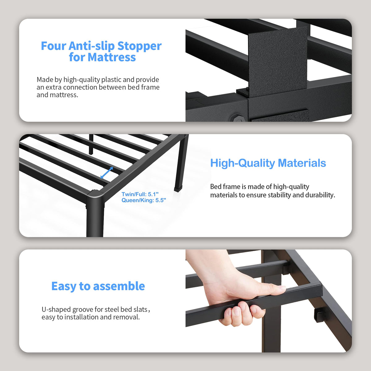 7 Inch King Low Profile Bed Frame with Rounded Corner G963645