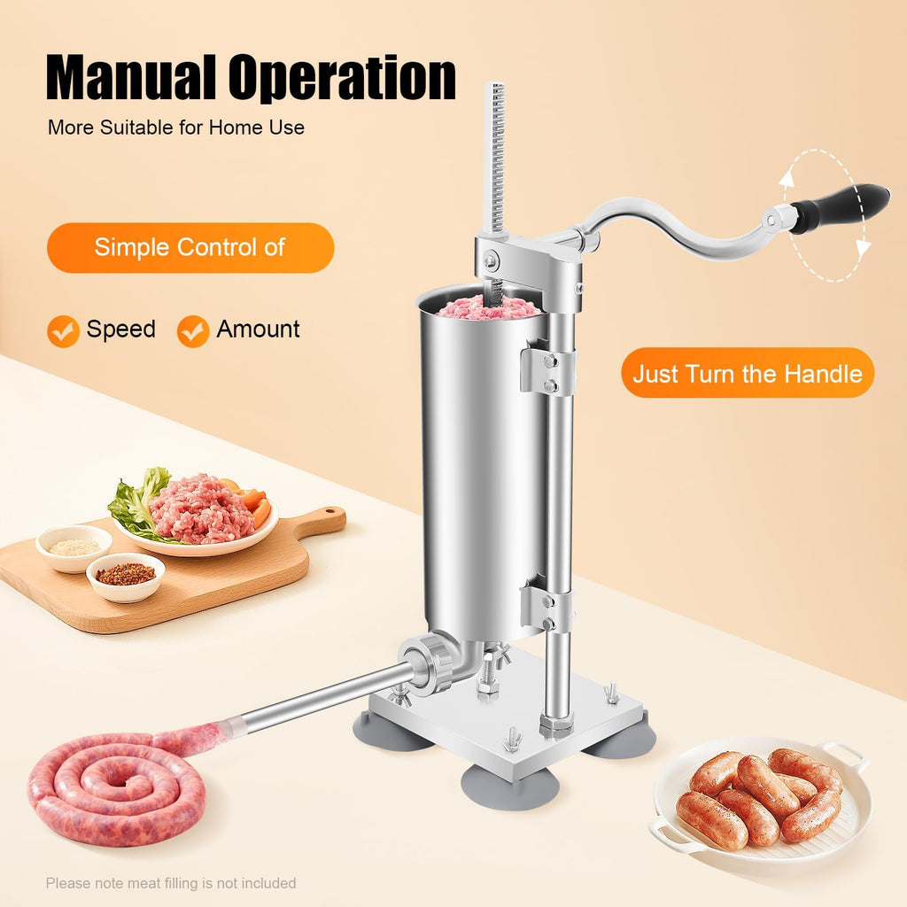 6Lbs Stainless Steel Vertical Sausage Stuffer with 6 Tubes U230699