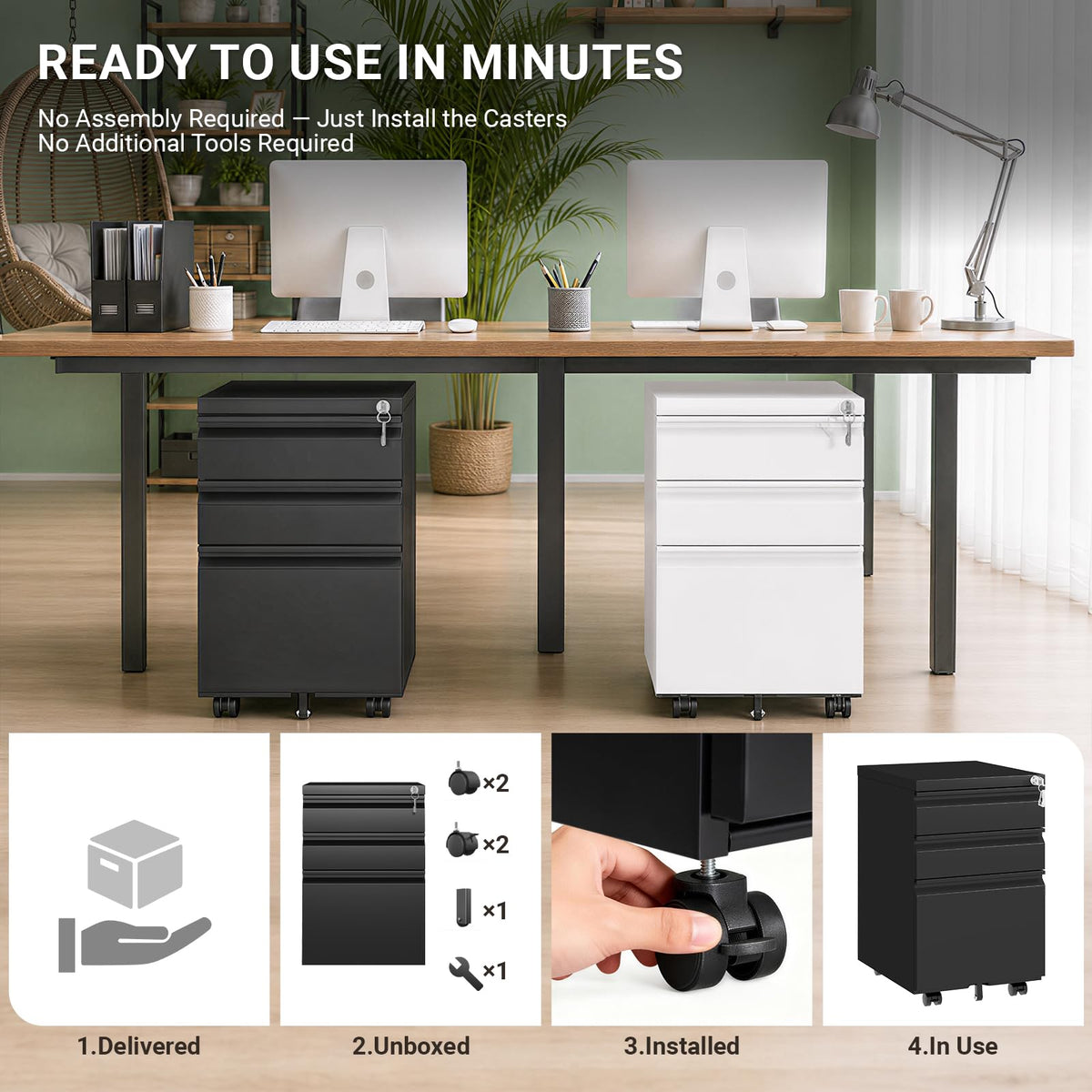 Black 3 Drawer Mobile File Cabinet with Lock D3959