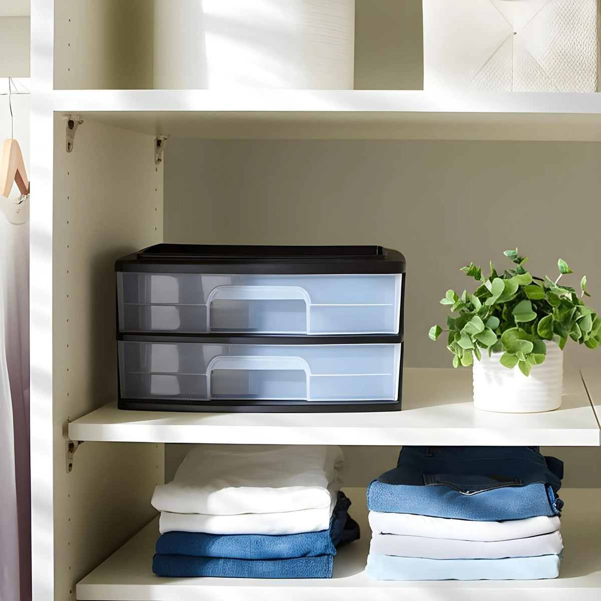 2-Tier Black Storage Drawer Tower, 2 Pack W34465