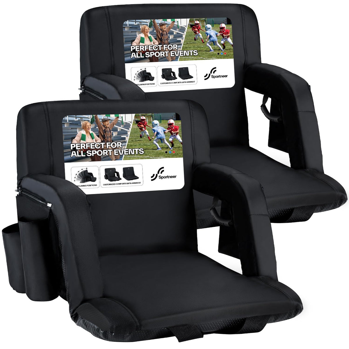 Stadium Seats with Back Support 2.5'' Thick Cushion 6 Adjustable Angle Bleacher Seat with Armrest O3948