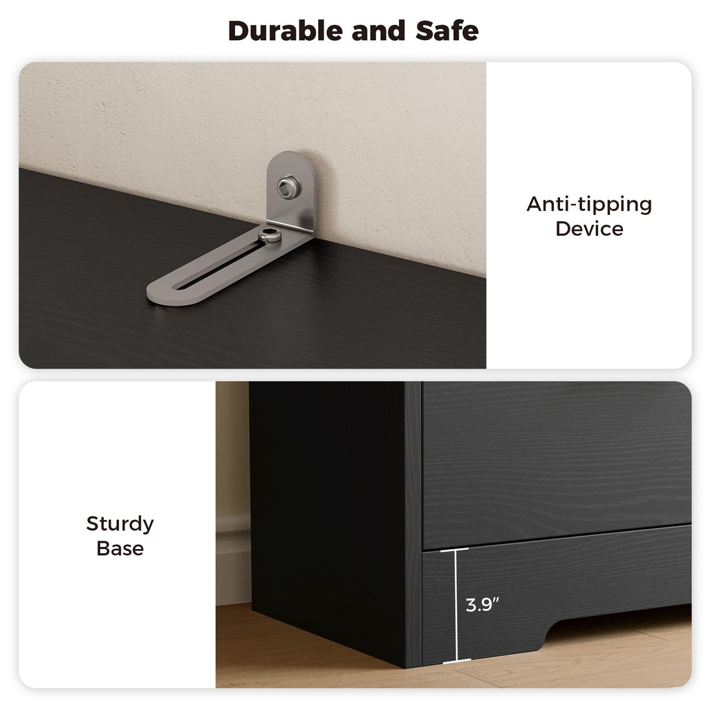 70.9-Inch Black Bookcase with Doors and 3 Drawers B111037