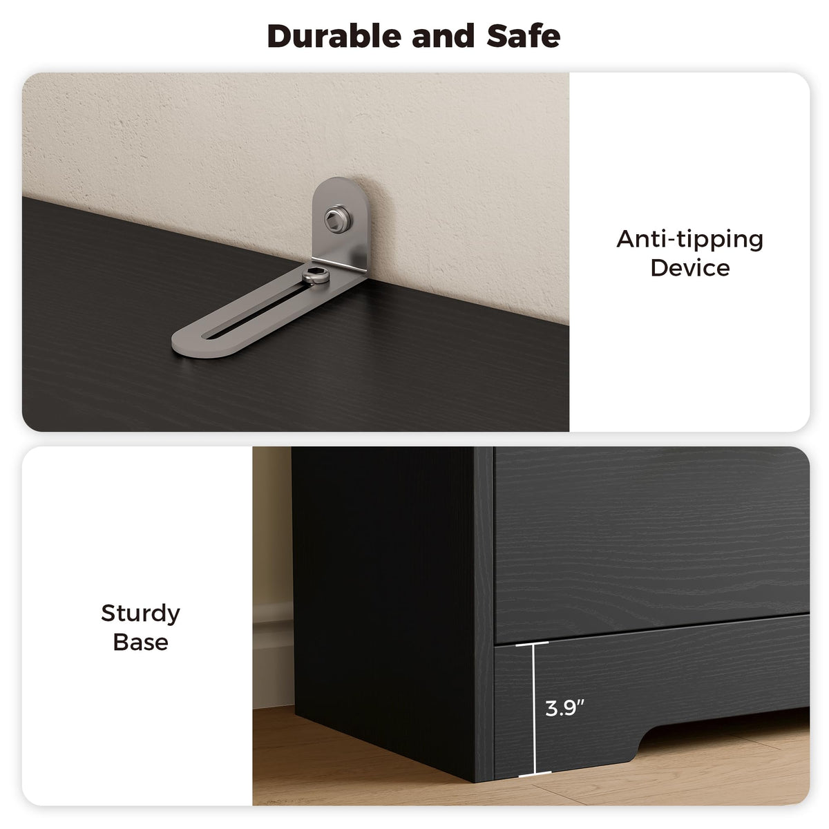 70.9-Inch Black Bookcase with Doors and 3 Drawers B111037