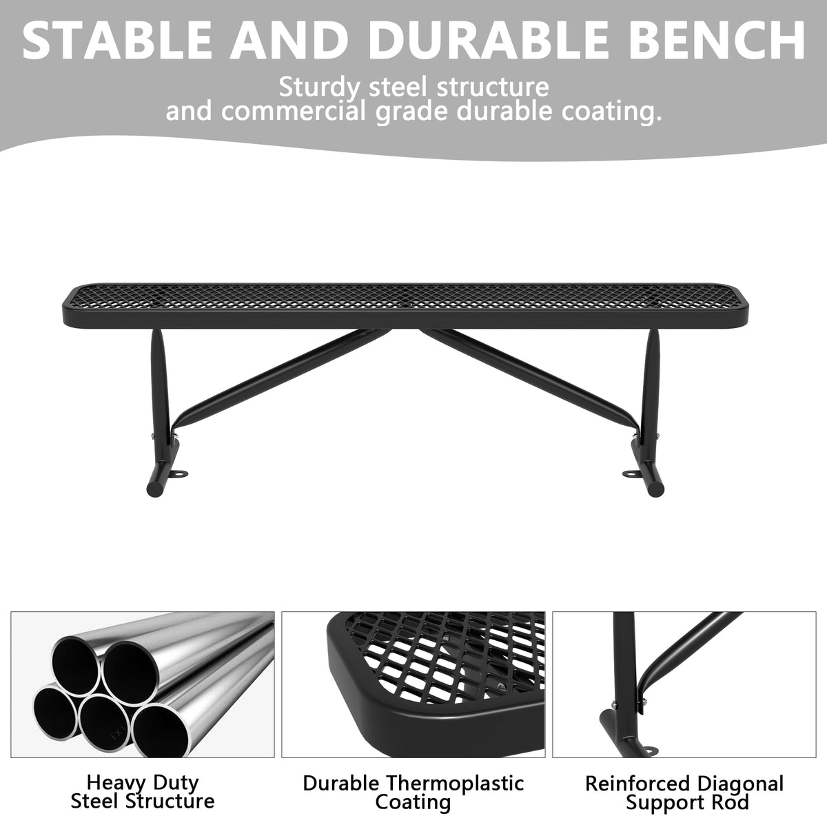 6 Feet Heavy Duty Metal Park Bench with Portable Frame, Black L8399
