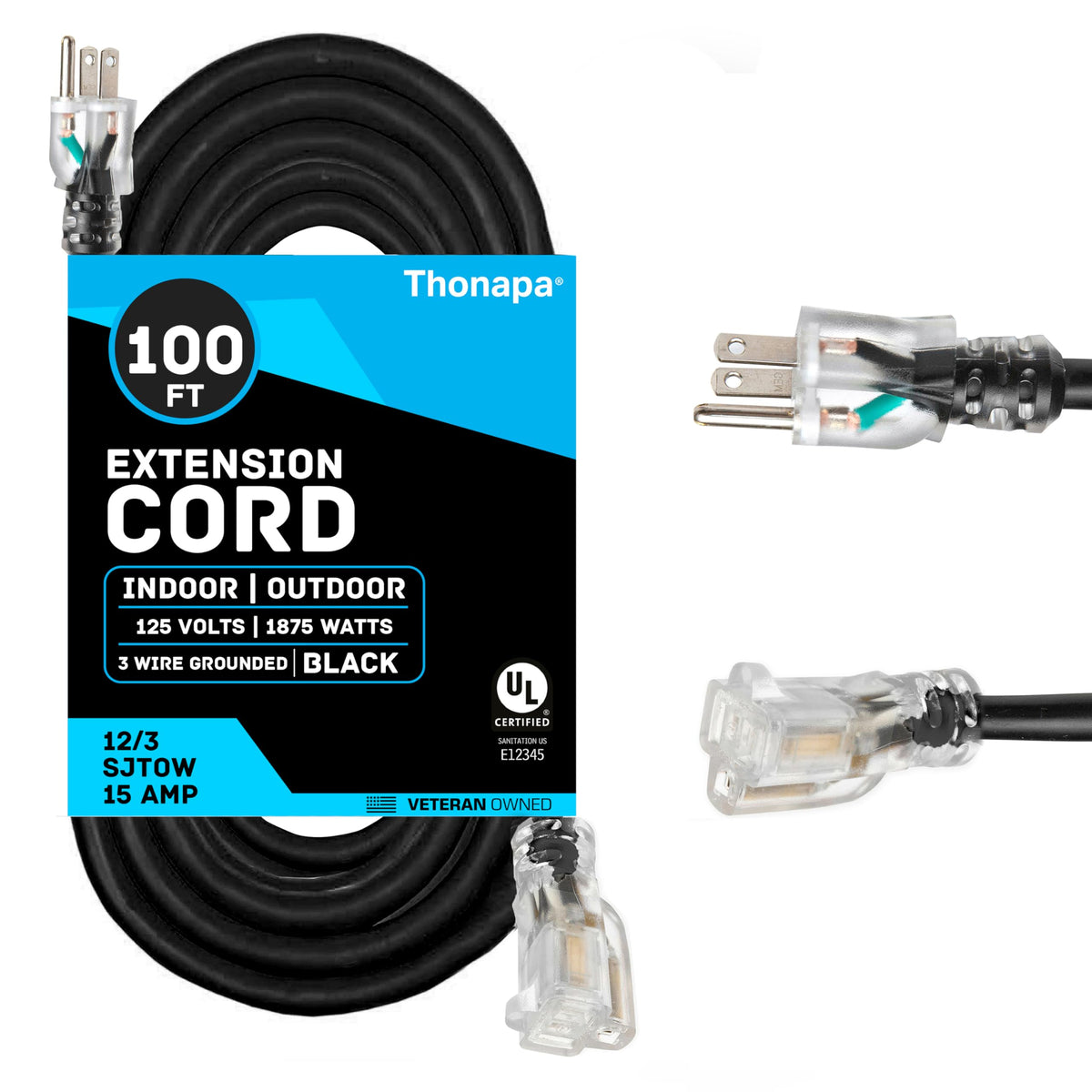 Black Oil Resistant 12 Gauge Extension Cord 100 ft and Yellow 10 Gauge Extension Cord 75 ft U19310