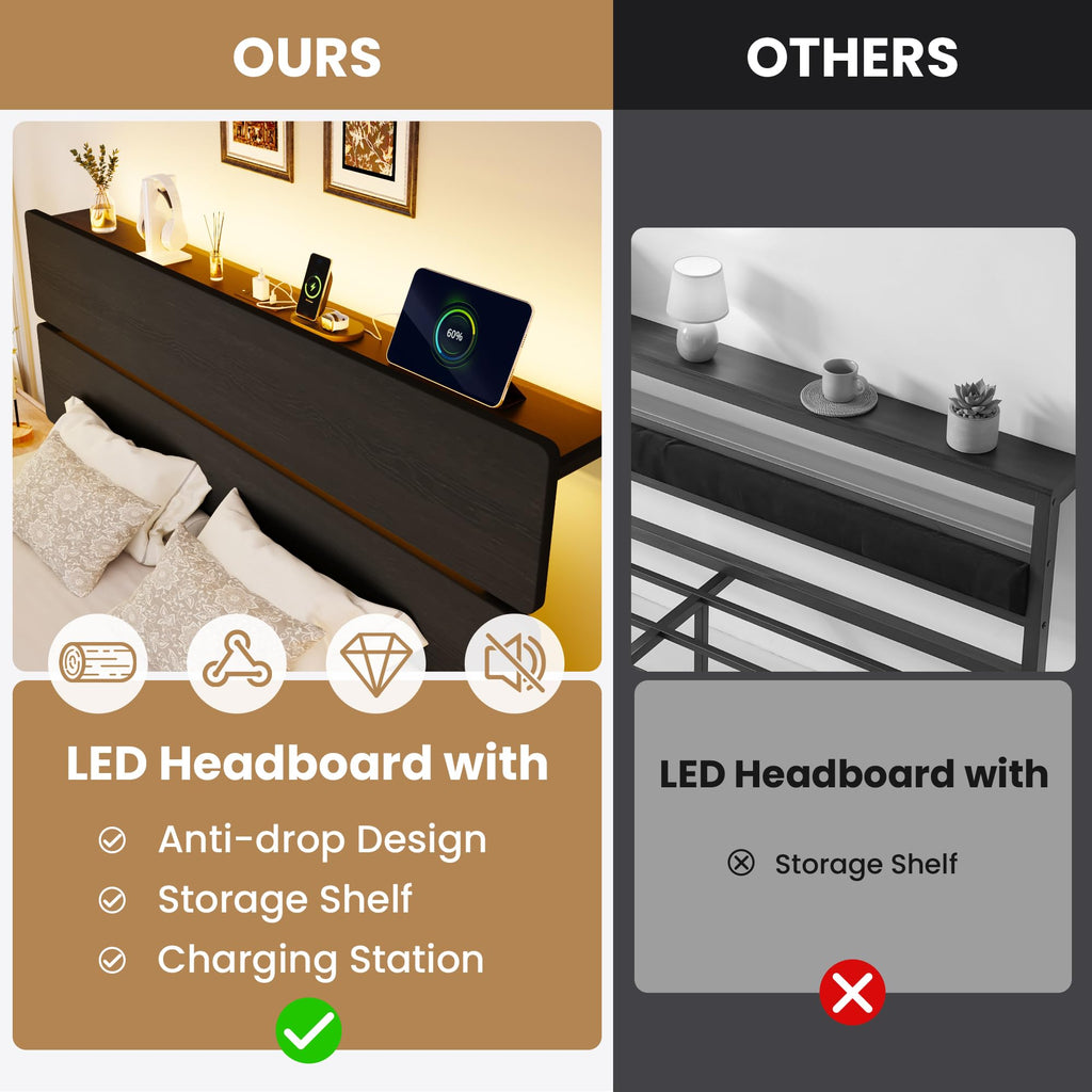 Full Size Bed Frame with Charging Station V87856