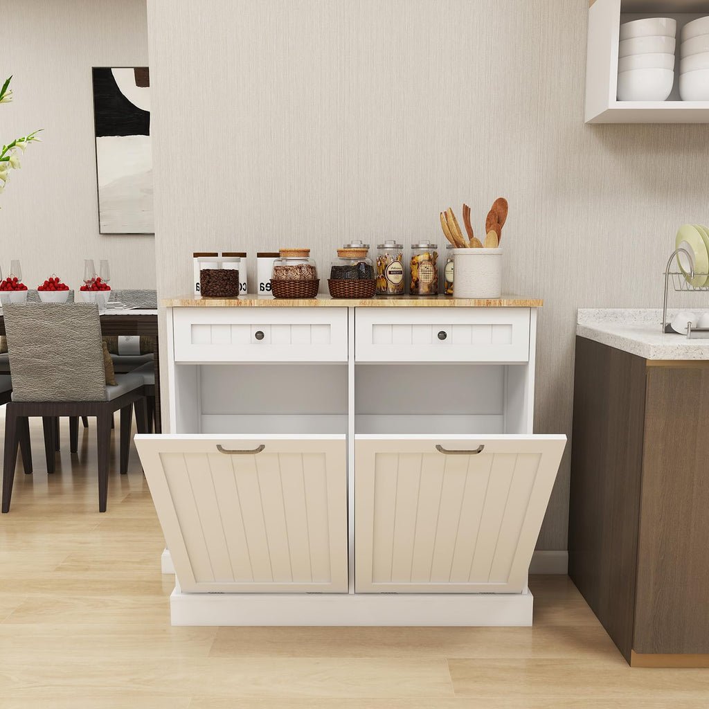 White Double Tilt Out Trash Cabinet with 2 Drawers O37002
