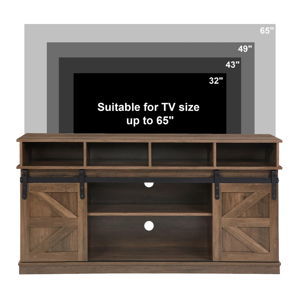 Brown TV Stand with Storage Cabinets & Sliding Barn Doors H4948