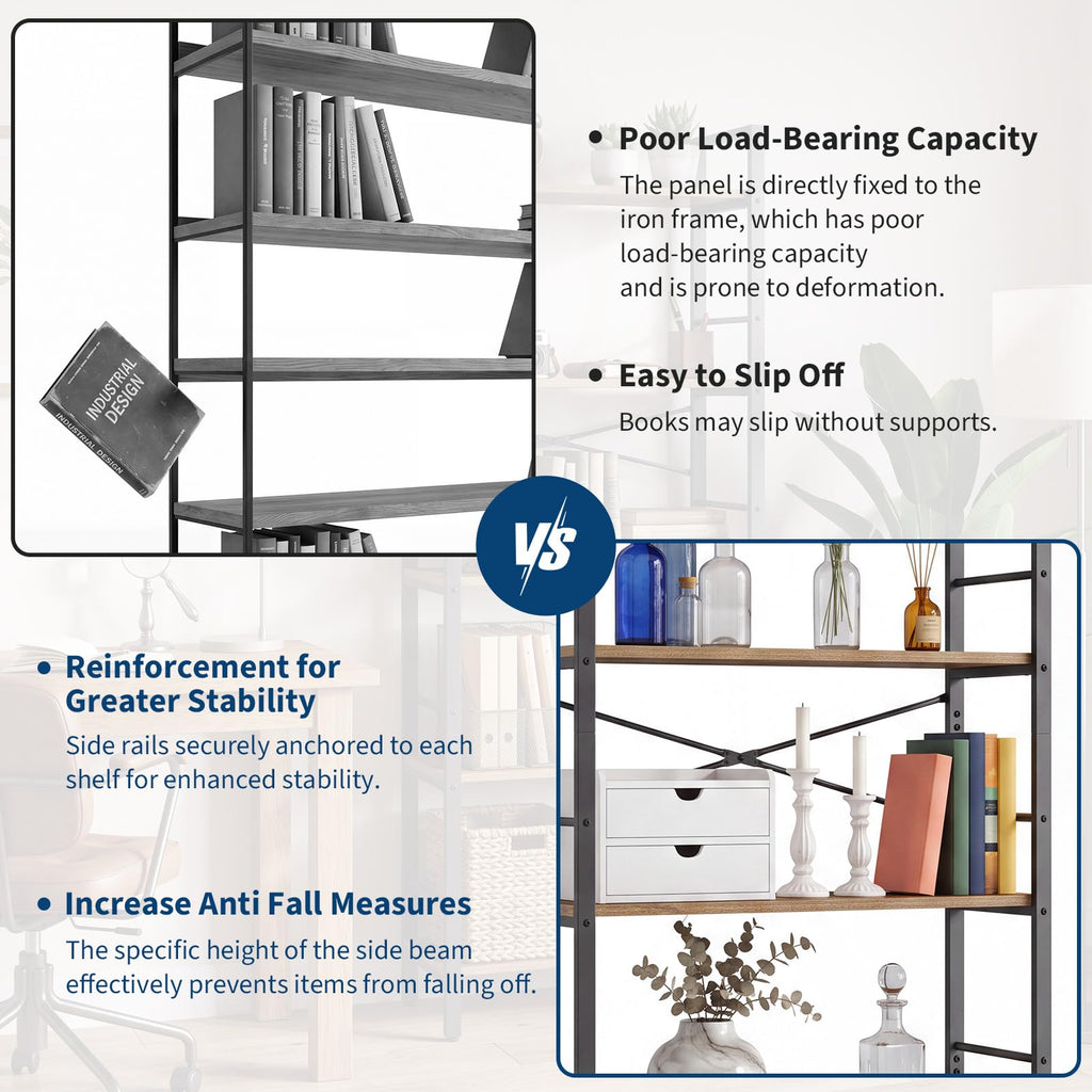 5-Tier Arched Bookcase with Side Rails E40642