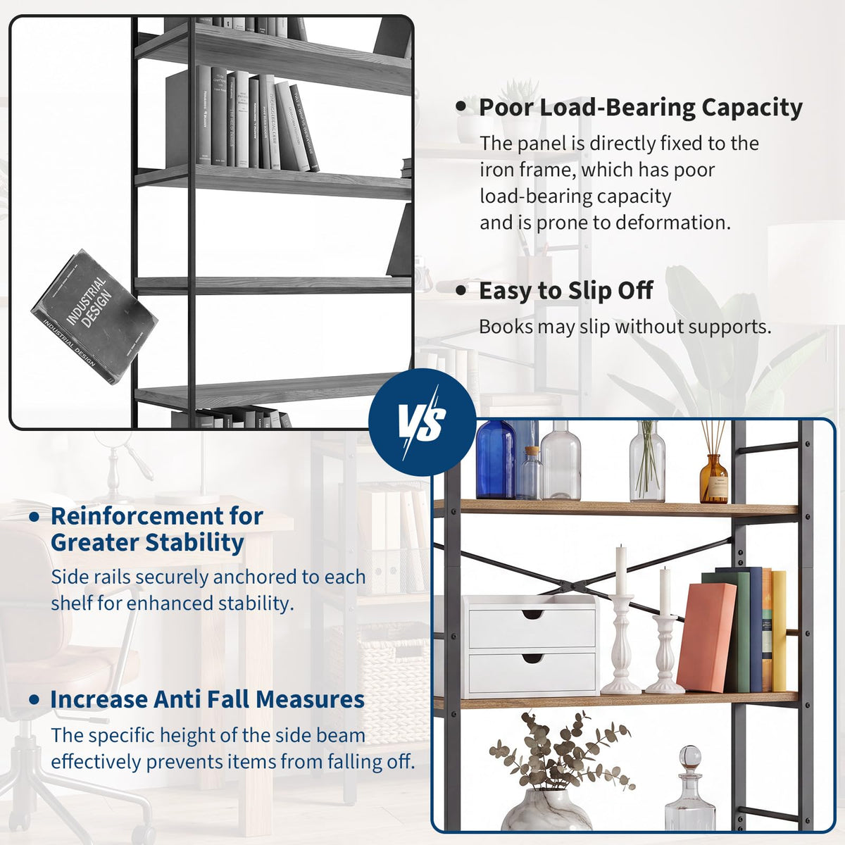 5-Tier Arched Bookcase with Side Rails E40642