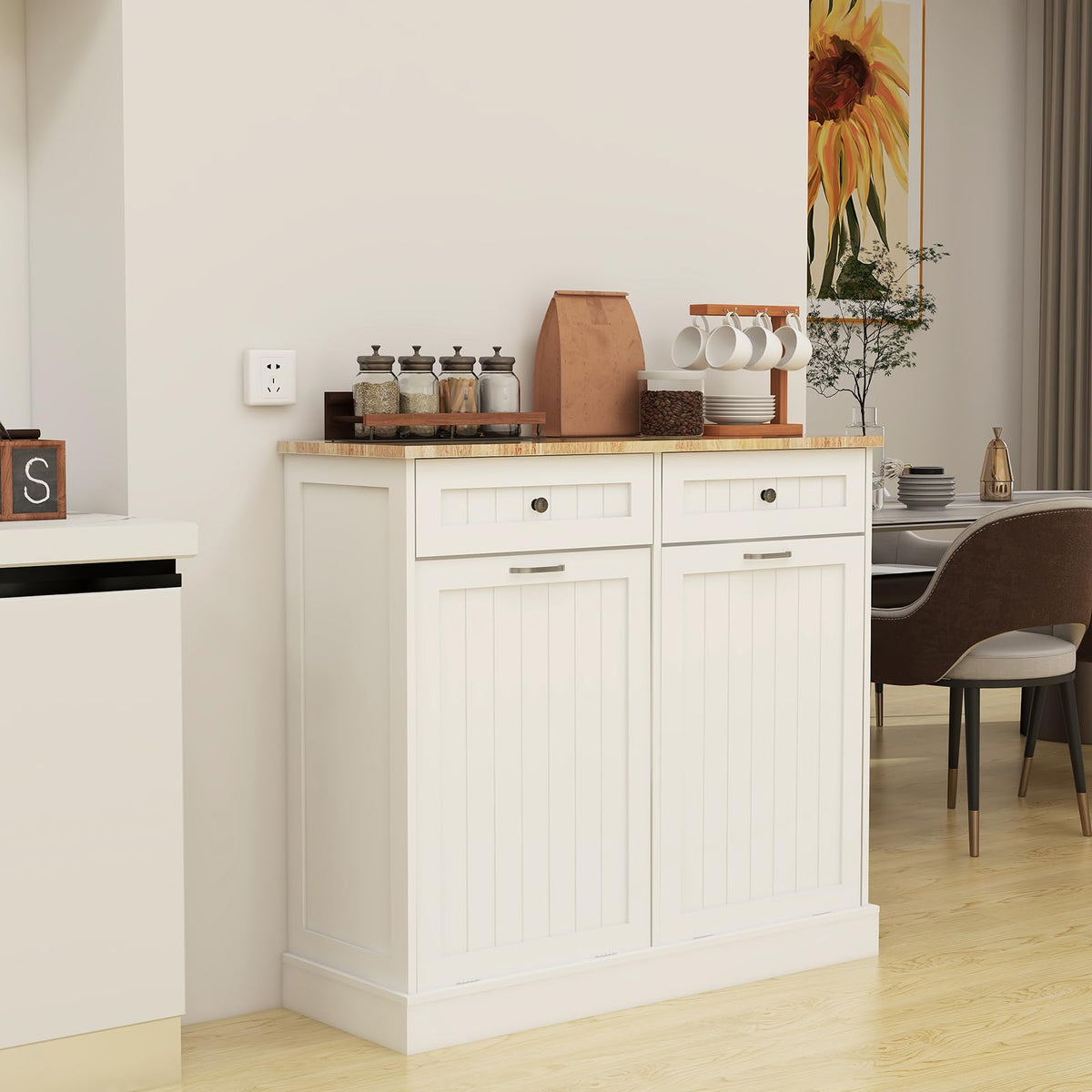 White Double Tilt Out Trash Cabinet with 2 Drawers O37002