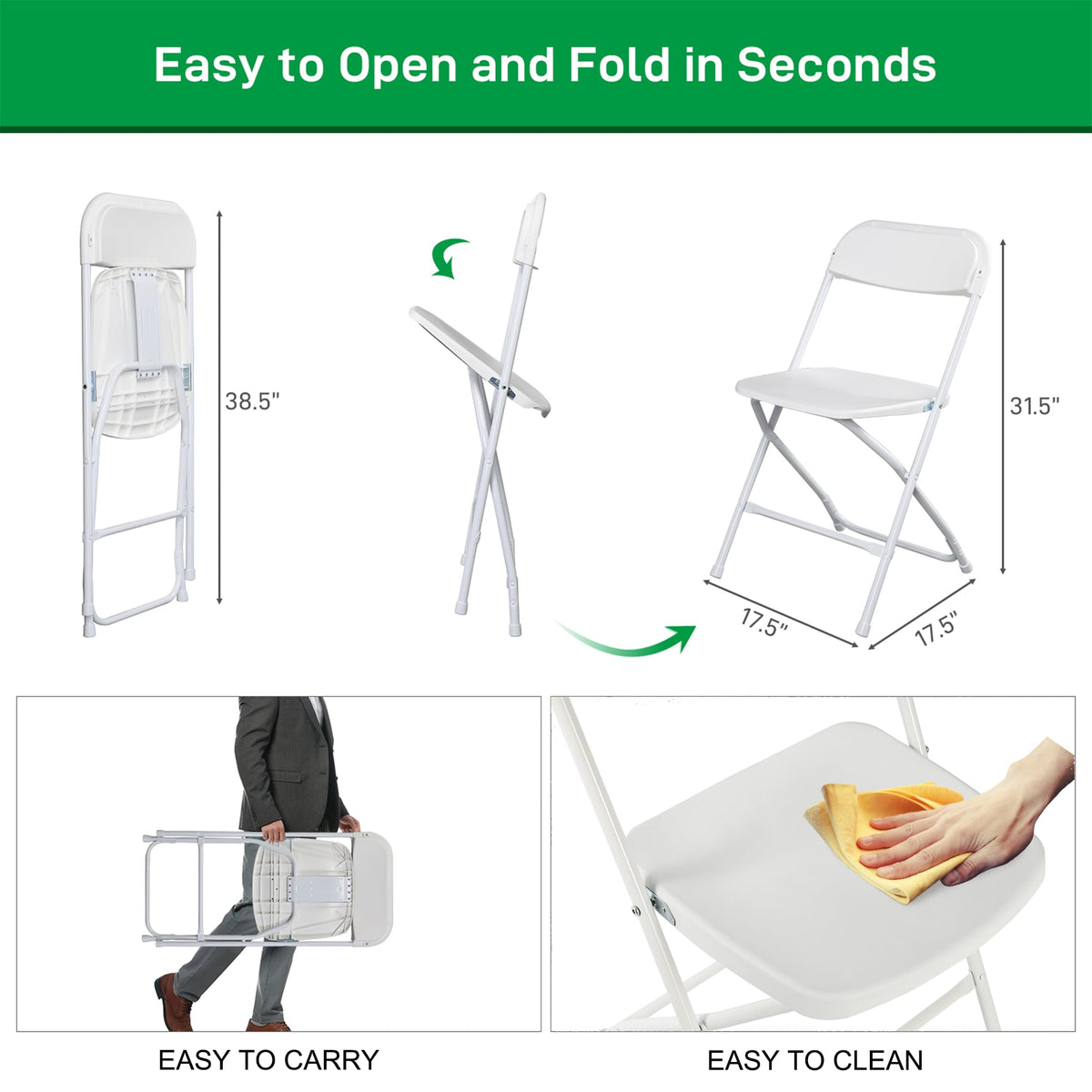 10 Pack White Plastic Folding Chairs with Steel Frame S878261