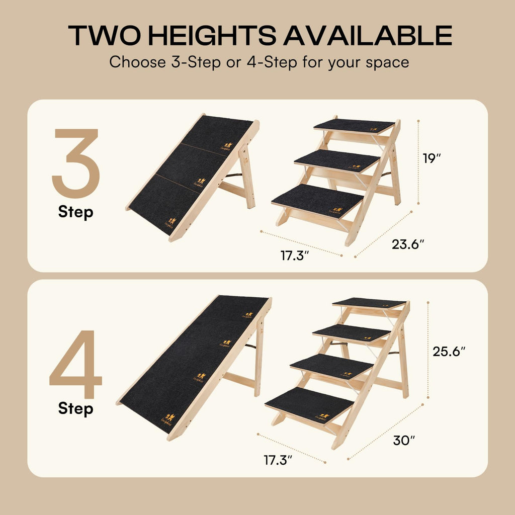 Wooden 4-Step Foldable Anti-Slip Dog Stairs N661