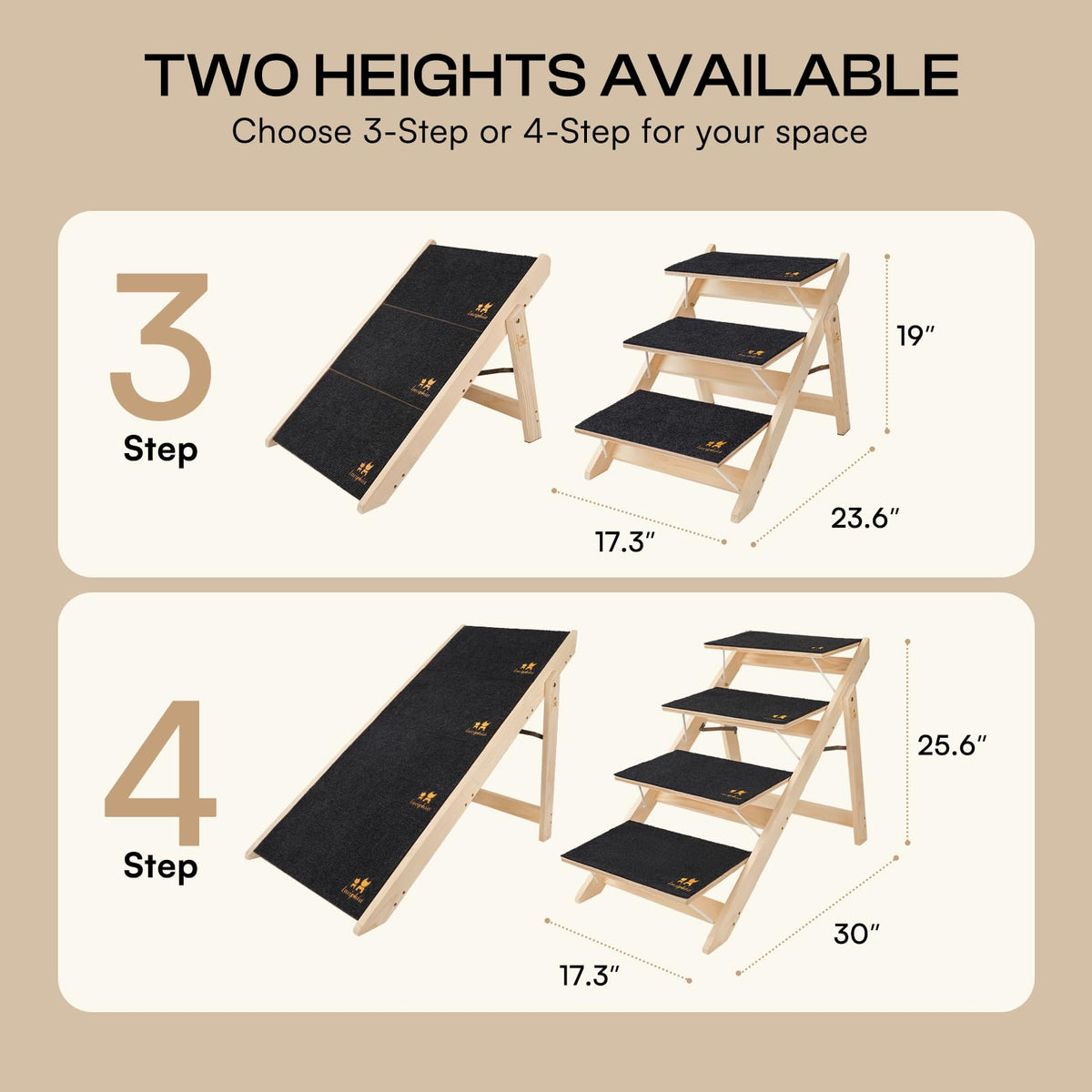 Wooden 4-Step Foldable Anti-Slip Dog Stairs N661