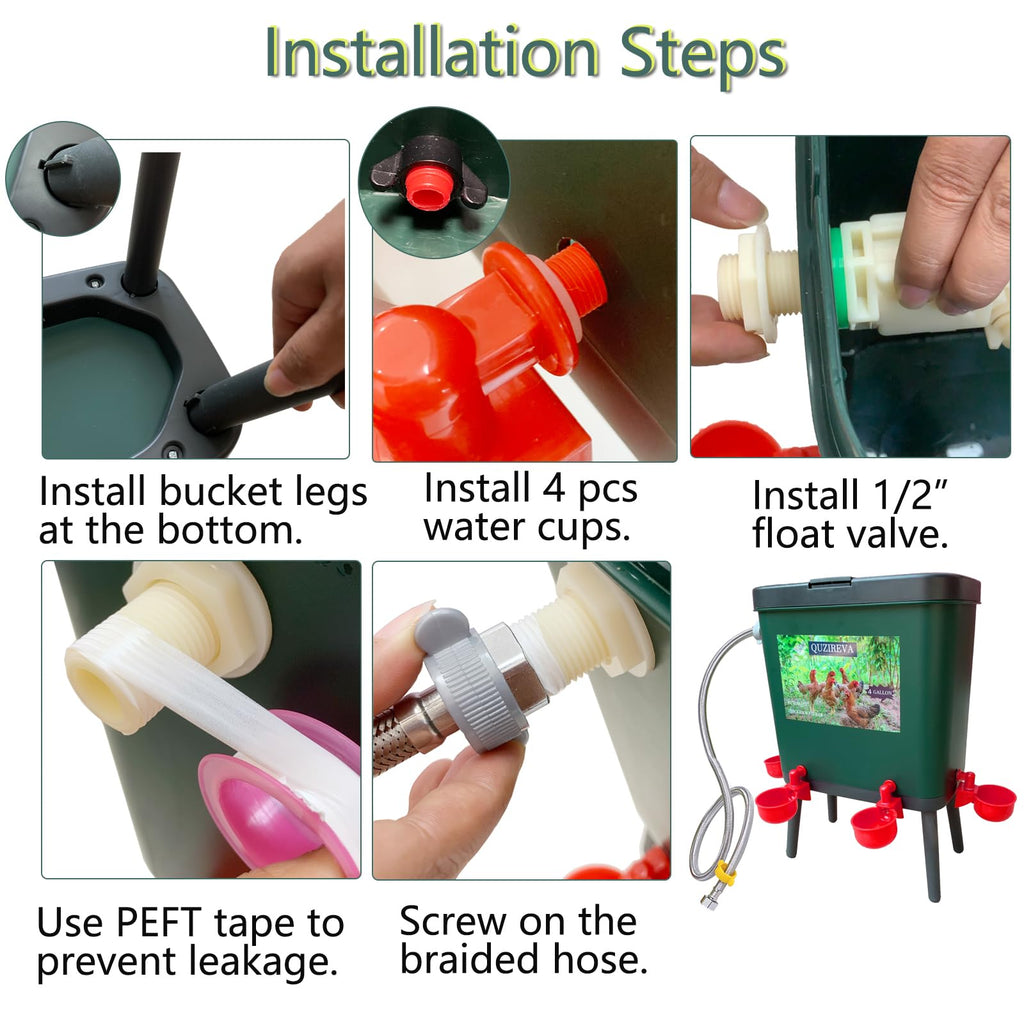 4 Gallon Automatic Float Controlled Poultry Waterer with Hose and Cups P602826